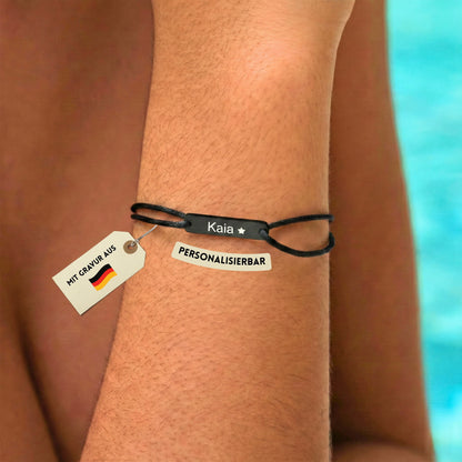 Personalisierbares Armband Plättchen – Schwarz
