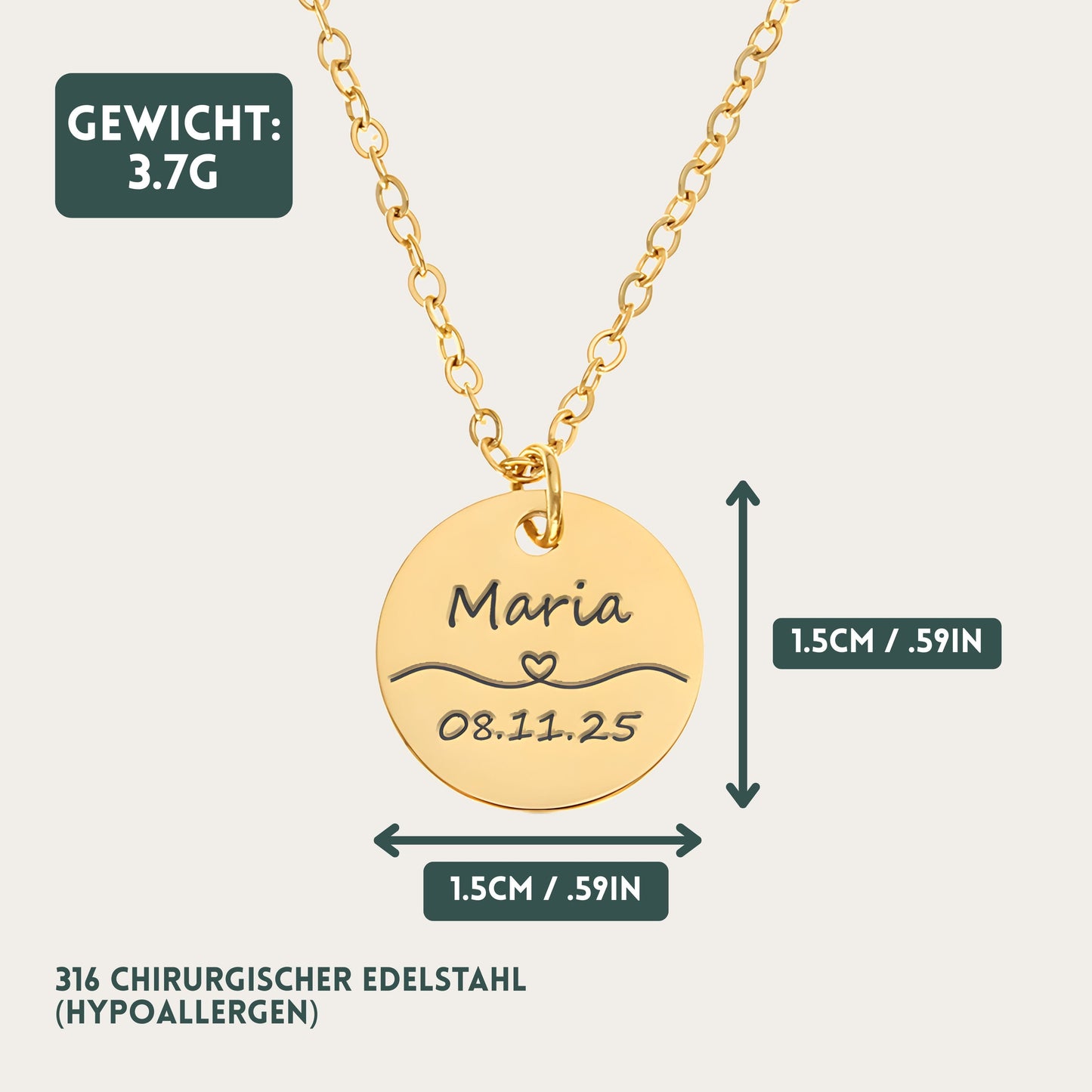 Personalisierte Kette in Gold, Silber & Rosé – Wunschgravur mit Name, Text & Symbol (40+5 cm)