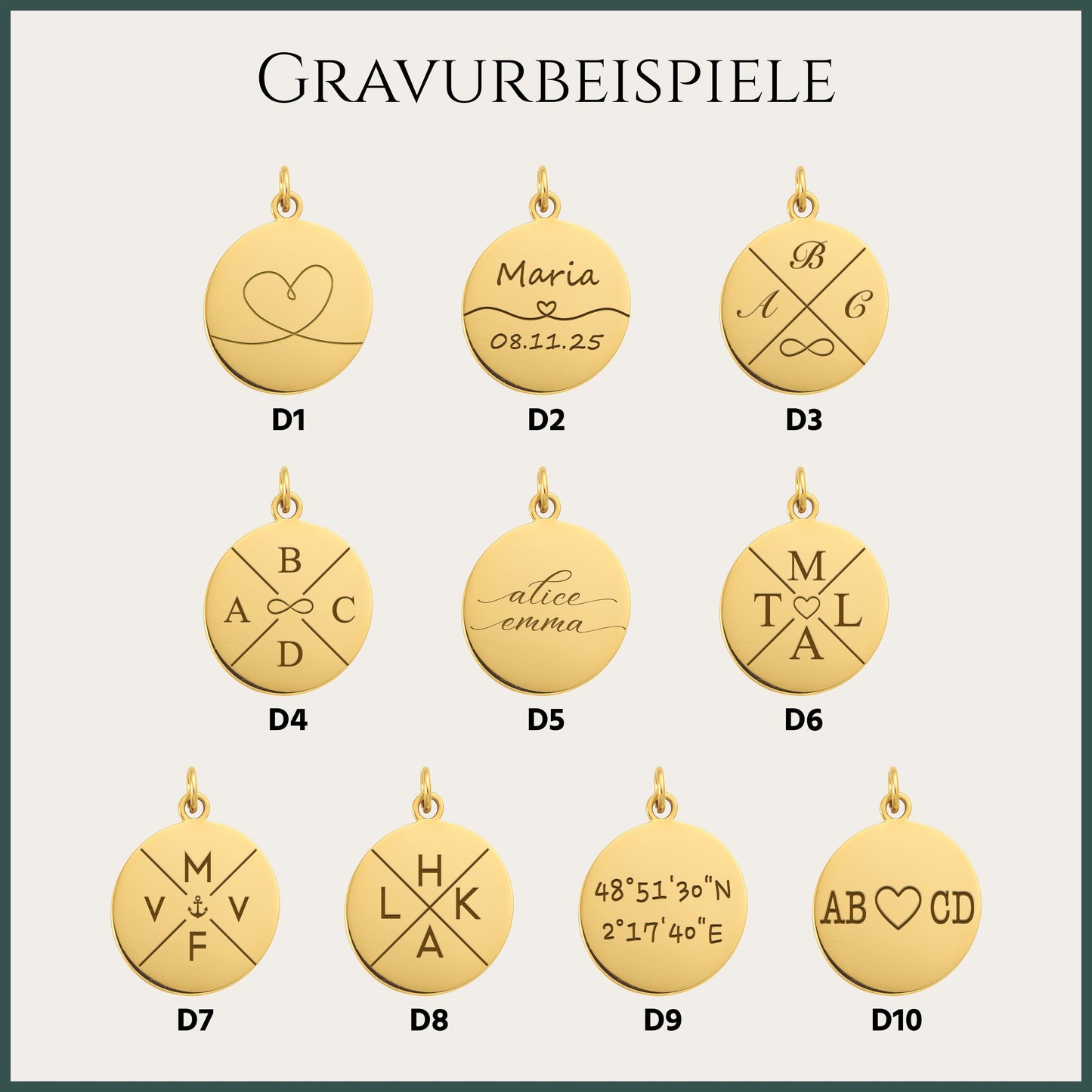 Personalisierte goldene Herz-Halskette – Individuelle Gravur mit Name, Text & Symbol (40+5 cm)