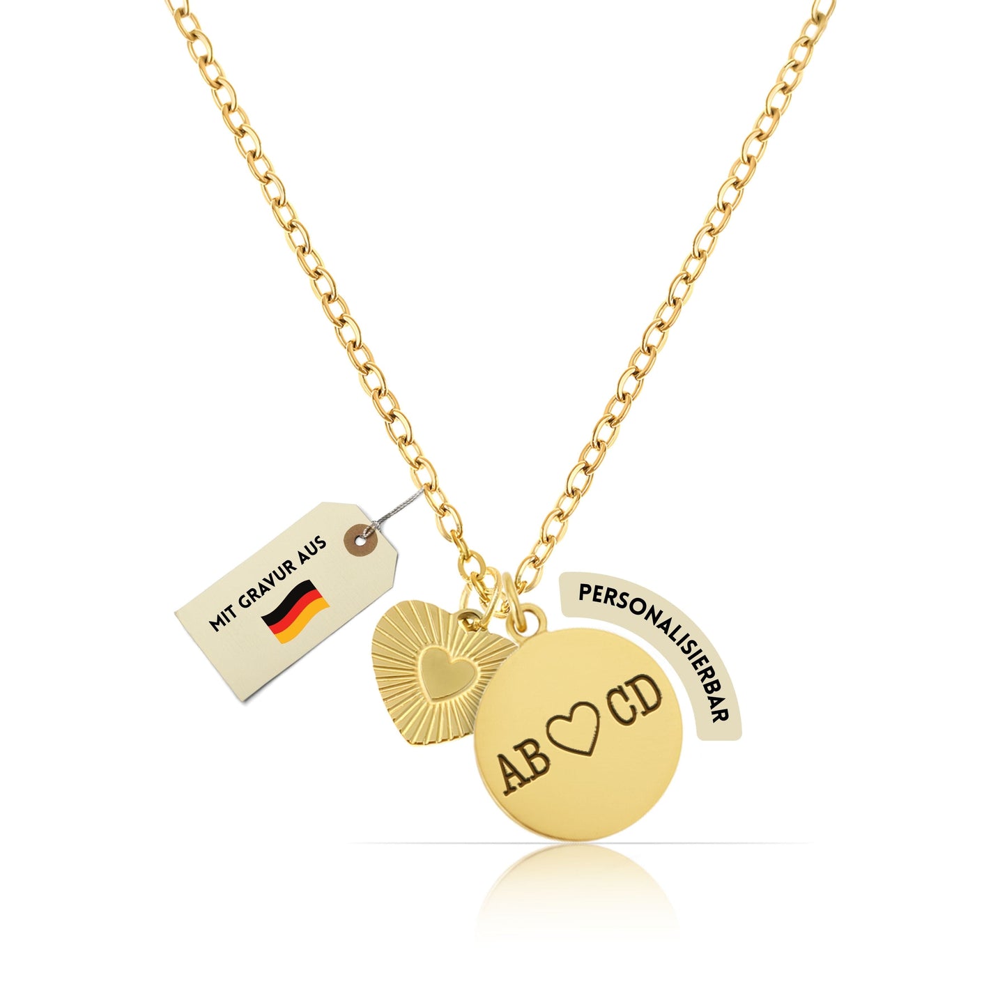 Personalisierte goldene Herz-Halskette – Individuelle Gravur mit Name, Text & Symbol (40+5 cm)