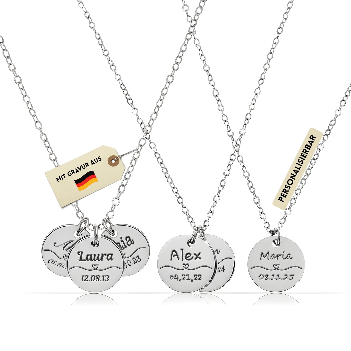 Personalisierte Kette in Gold, Silber & Rosé – Wunschgravur mit Name, Text & Symbol (40+5 cm)