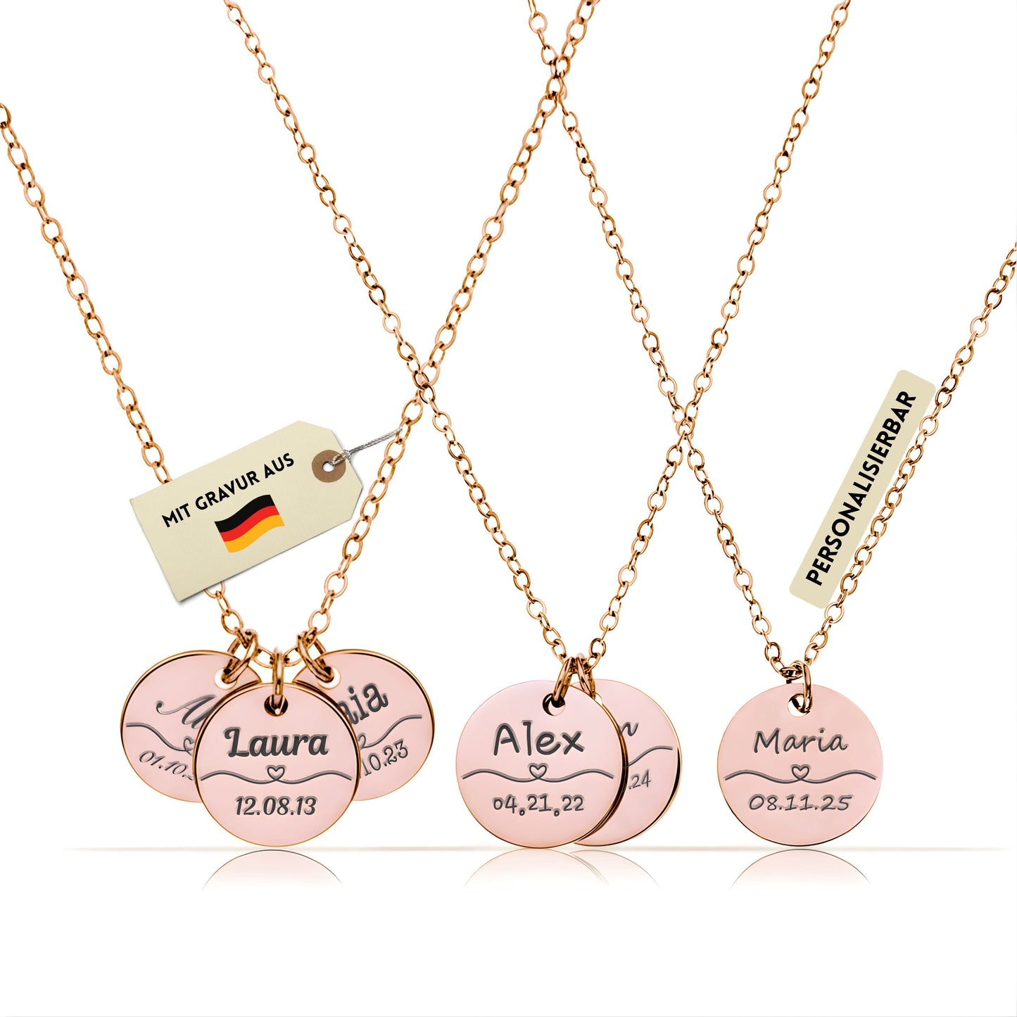 Personalisierte Kette in Gold, Silber & Rosé – Wunschgravur mit Name, Text & Symbol (40+5 cm)