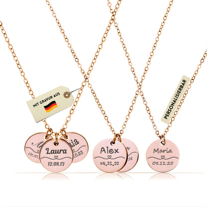 Personalisierte Kette in Gold, Silber & Rosé – Wunschgravur mit Name, Text & Symbol (40+5 cm)