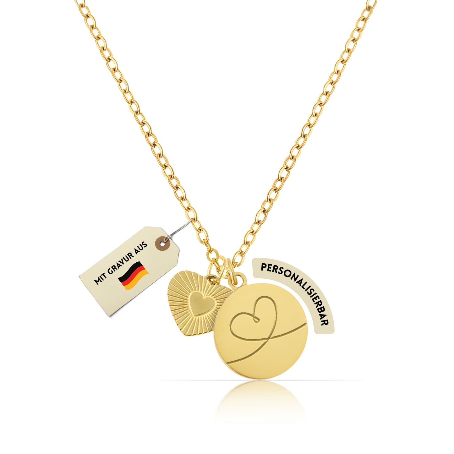Personalisierte goldene Herz-Halskette – Individuelle Gravur mit Name, Text & Symbol (40+5 cm)