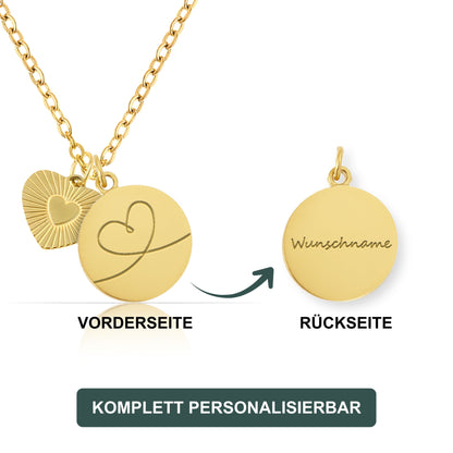 Personalisierte goldene Herz-Halskette – Individuelle Gravur mit Name, Text & Symbol (40+5 cm)