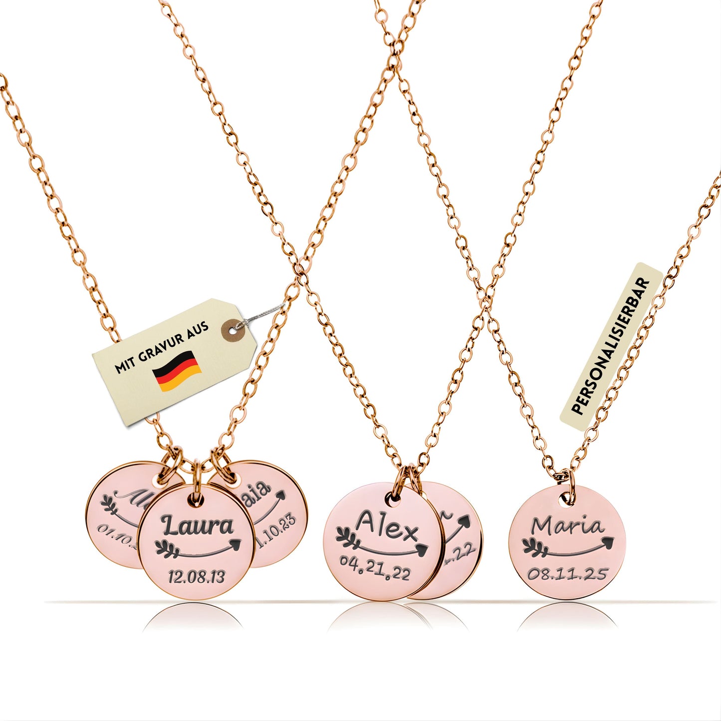 Personalisierte Kette in Gold, Silber & Rosé – Wunschgravur mit Name, Text & Symbol (40+5 cm)