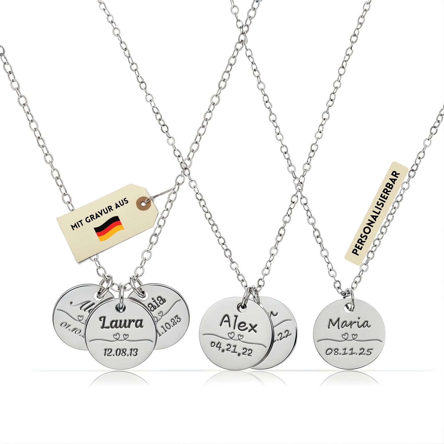 Personalisierte Kette in Gold, Silber & Rosé – Wunschgravur mit Name, Text & Symbol (40+5 cm)