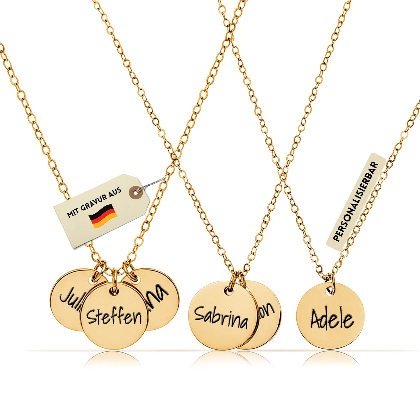 Personalisierte Kette in Gold, Silber & Rosé – Wunschgravur mit Name, Text & Symbol (40+5 cm)