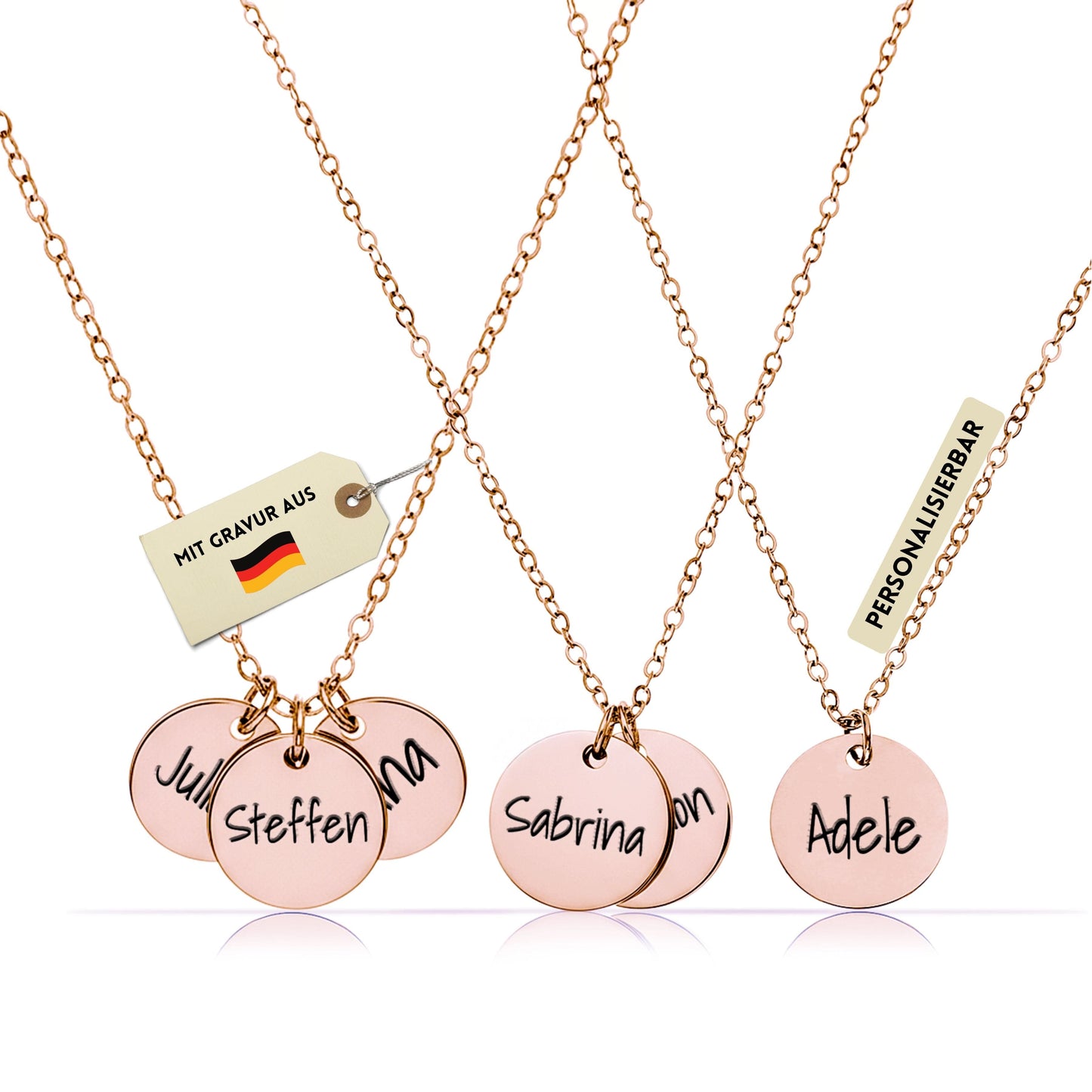 Personalisierte Kette in Gold, Silber & Rosé – Wunschgravur mit Name, Text & Symbol (40+5 cm)