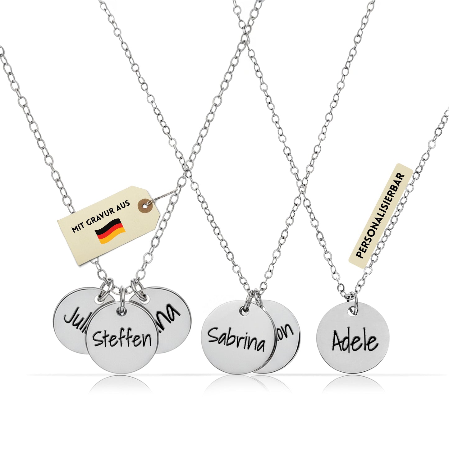 Personalisierte Kette in Gold, Silber & Rosé – Wunschgravur mit Name, Text & Symbol (40+5 cm)