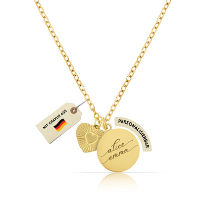 Personalisierte goldene Herz-Halskette – Individuelle Gravur mit Name, Text & Symbol (40+5 cm)