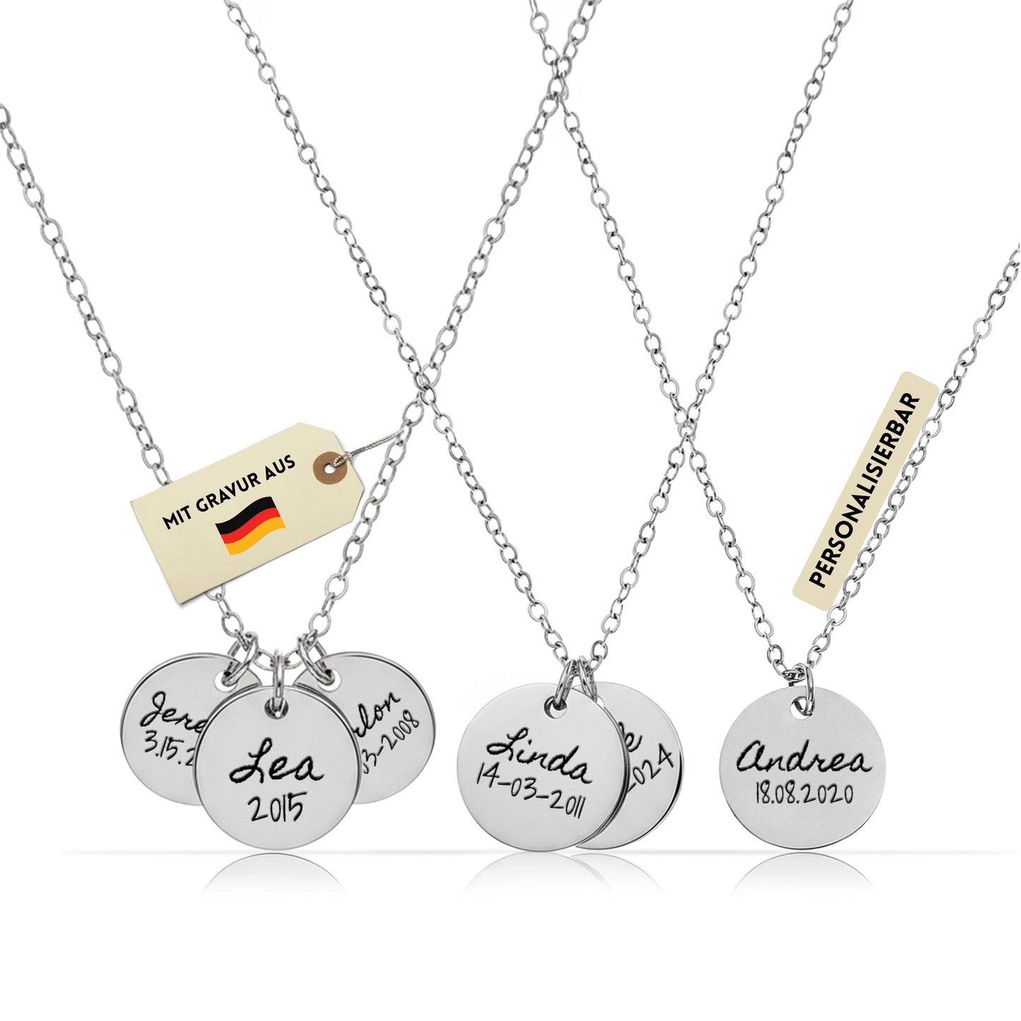 Personalisierte Kette in Gold, Silber & Rosé – Wunschgravur mit Name, Text & Symbol (40+5 cm)