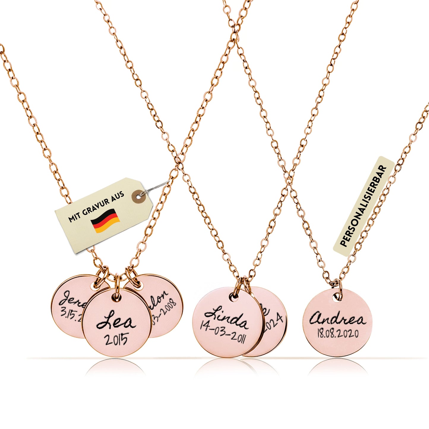 Personalisierte Kette in Gold, Silber & Rosé – Wunschgravur mit Name, Text & Symbol (40+5 cm)