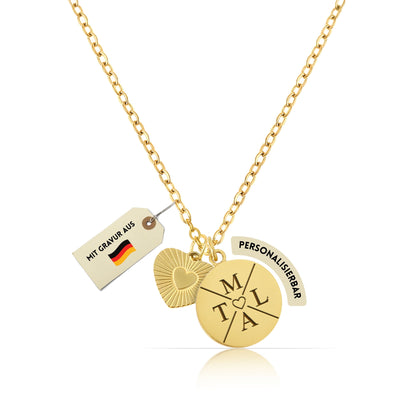 Personalisierte goldene Herz-Halskette – Individuelle Gravur mit Name, Text & Symbol (40+5 cm)