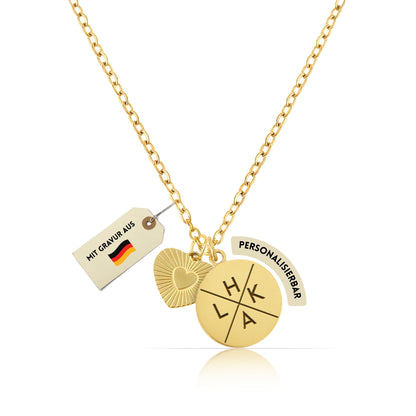 Personalisierte goldene Herz-Halskette – Individuelle Gravur mit Name, Text & Symbol (40+5 cm)