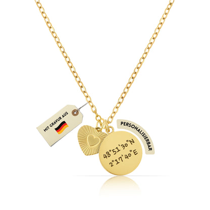 Personalisierte goldene Herz-Halskette – Individuelle Gravur mit Name, Text & Symbol (40+5 cm)