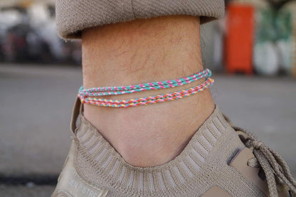 2er Set Boho Hippie Fußbänder - Surfer Fußkettchen Set aus Baumwolle