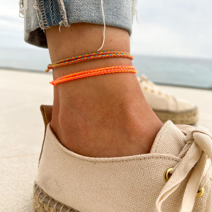 2er Set Boho Hippie Fußbänder - Surfer Fußkettchen Set aus Baumwolle
