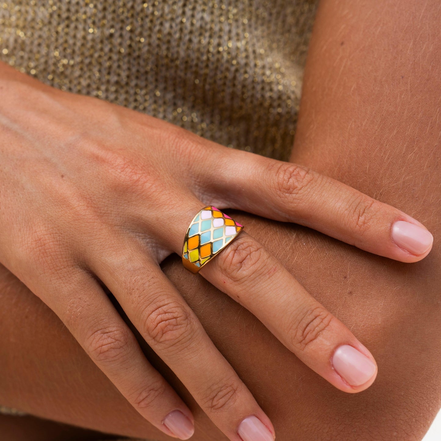 Boho Ring Gold Bunt 18K Vergoldet Verstellbar