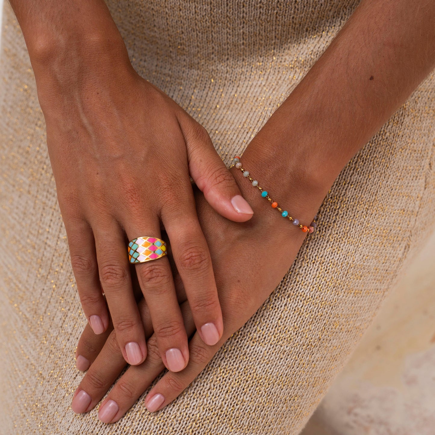 Boho Ring Gold Bunt 18K Vergoldet Verstellbar