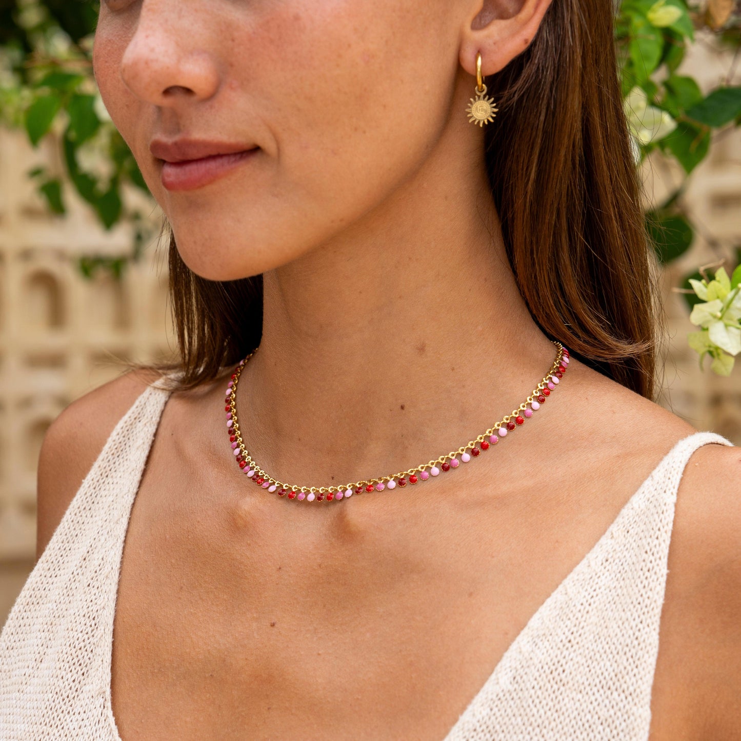 Goldene Creolen mit Sonne & Mond Anhänger