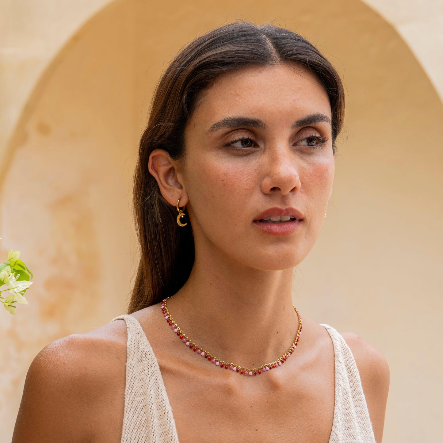 Goldene Creolen mit Sonne & Mond Anhänger