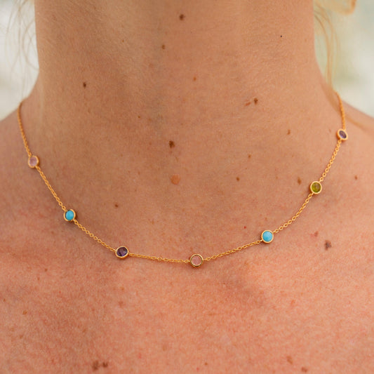 Goldkette mit bunten Edelsteinen – 925 Silber