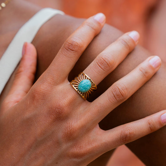 Boho Ring mit Edelstein Türkis