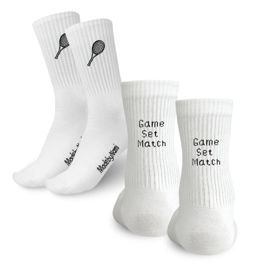2 Paar Weiße Tennissocken mit Motiv