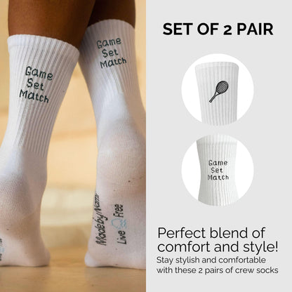 2 Paar Weiße Tennissocken mit Motiv