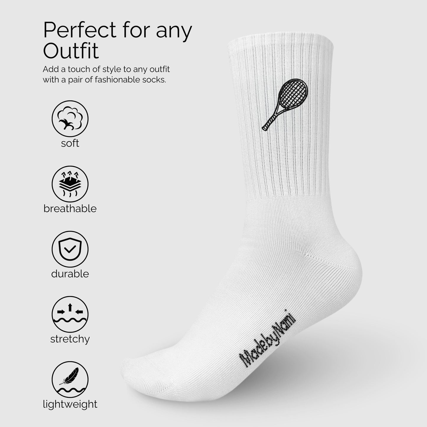 2 Paar Weiße Tennissocken mit Motiv