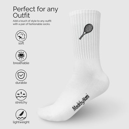 2 Paar Weiße Tennissocken mit Motiv
