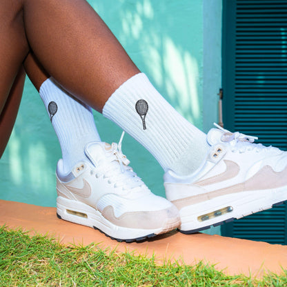 2 Paar Weiße Tennissocken mit Motiv