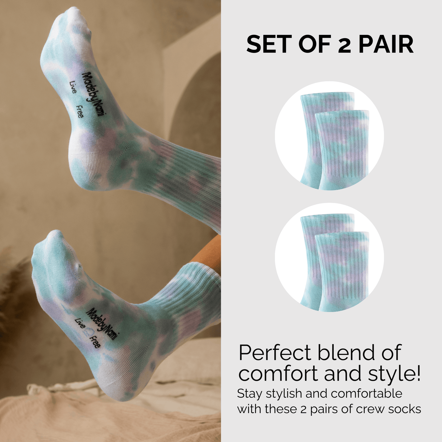 Batik Tennissocken Damen – 2er Set Bunte Retro Socken