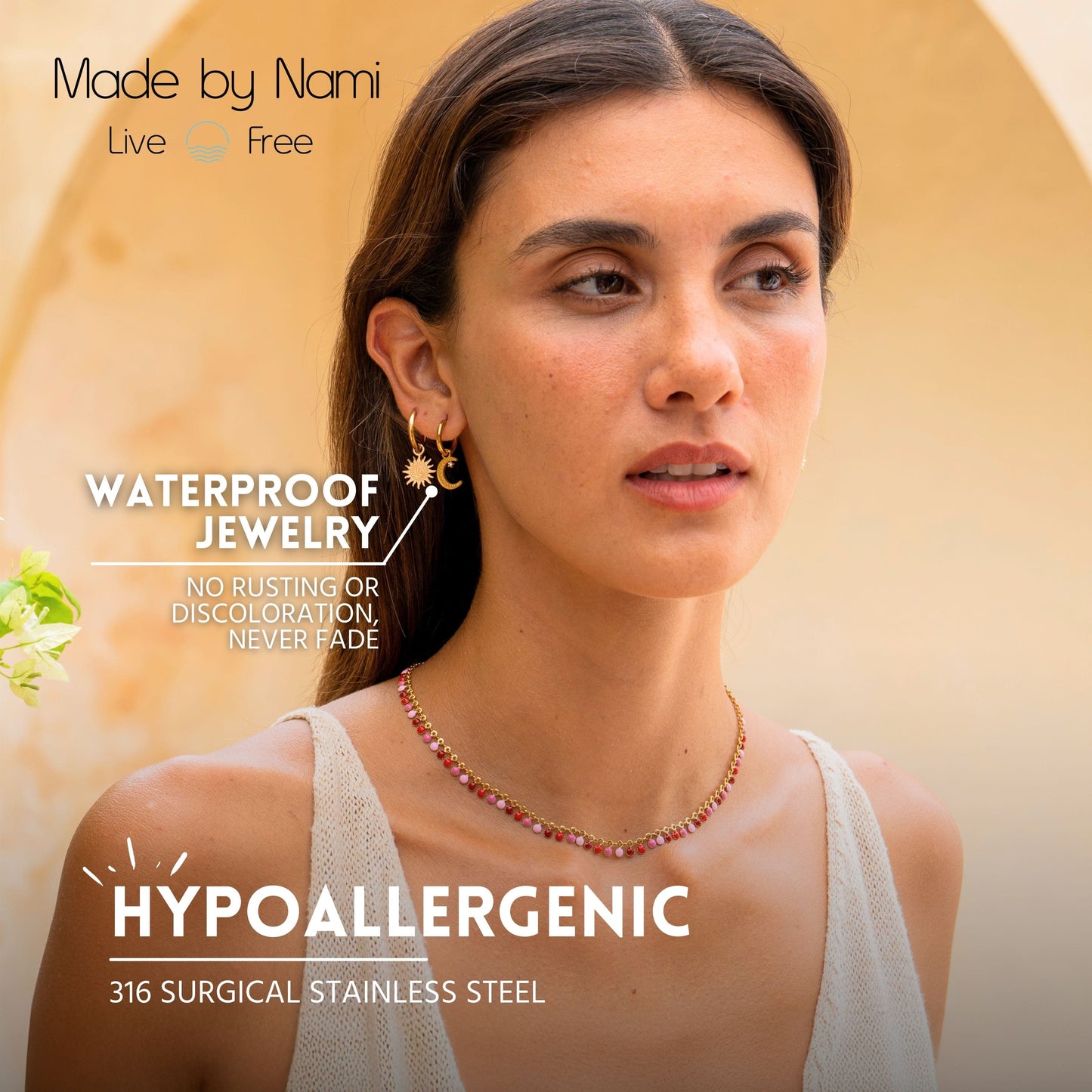 Goldene Creolen mit Sonne & Mond Anhänger