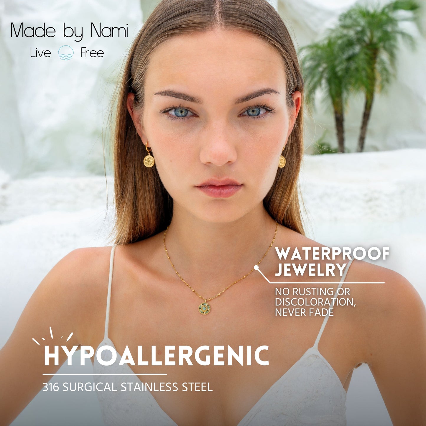 Goldene Mandala Halskette mit Türkisstein – Boho Schmuck