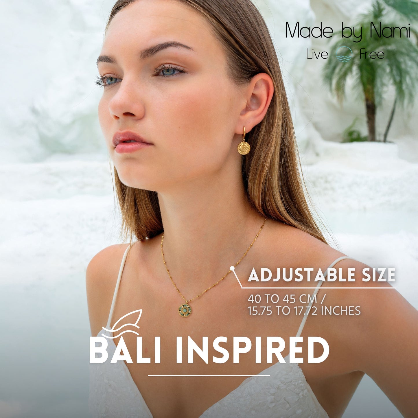 Goldene Mandala Halskette mit Türkisstein – Boho Schmuck