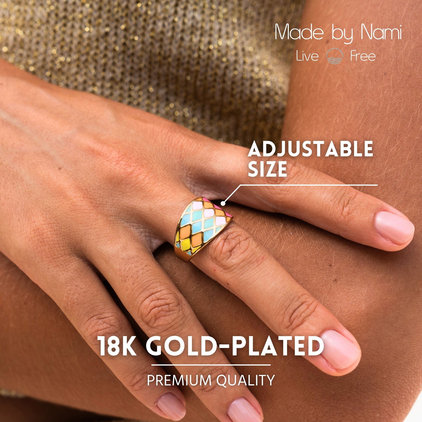 Boho Ring Gold Bunt 18K Vergoldet Verstellbar