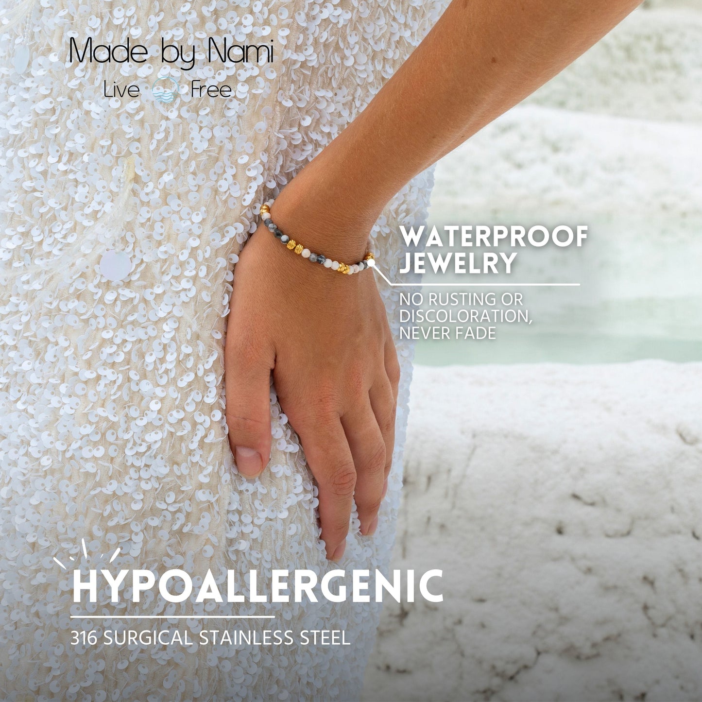 Goldarmband mit Natursteinen