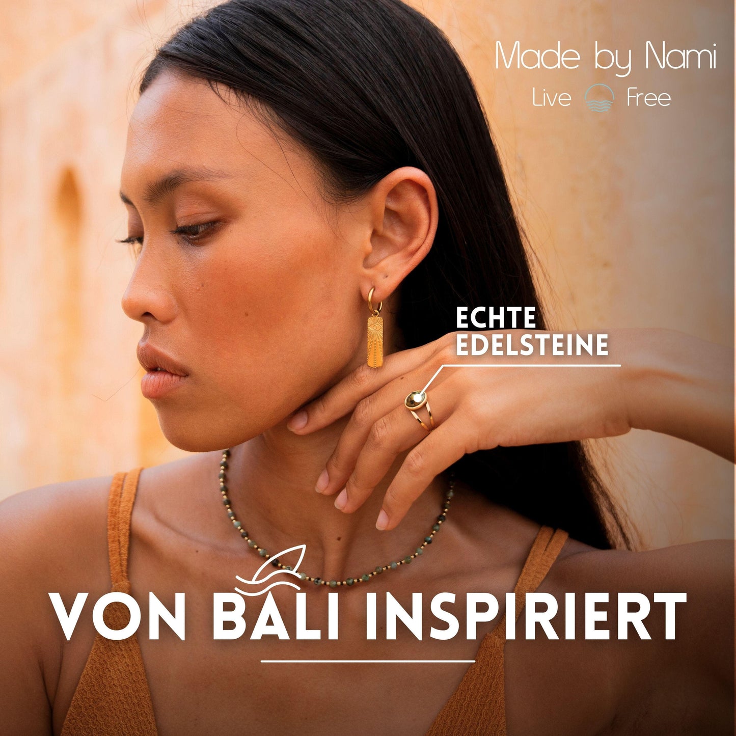Boho Ring mit Edelstein Grün