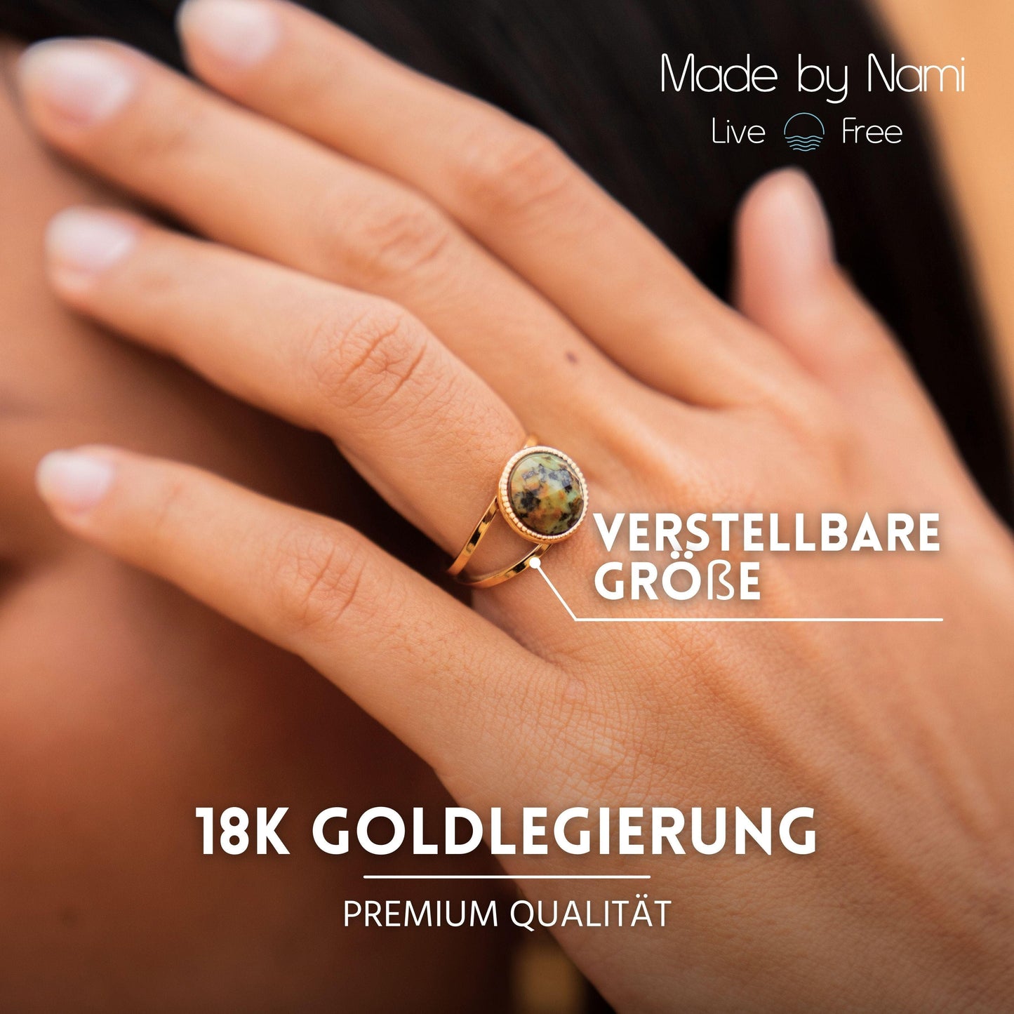 Boho Ring mit Edelstein Grün