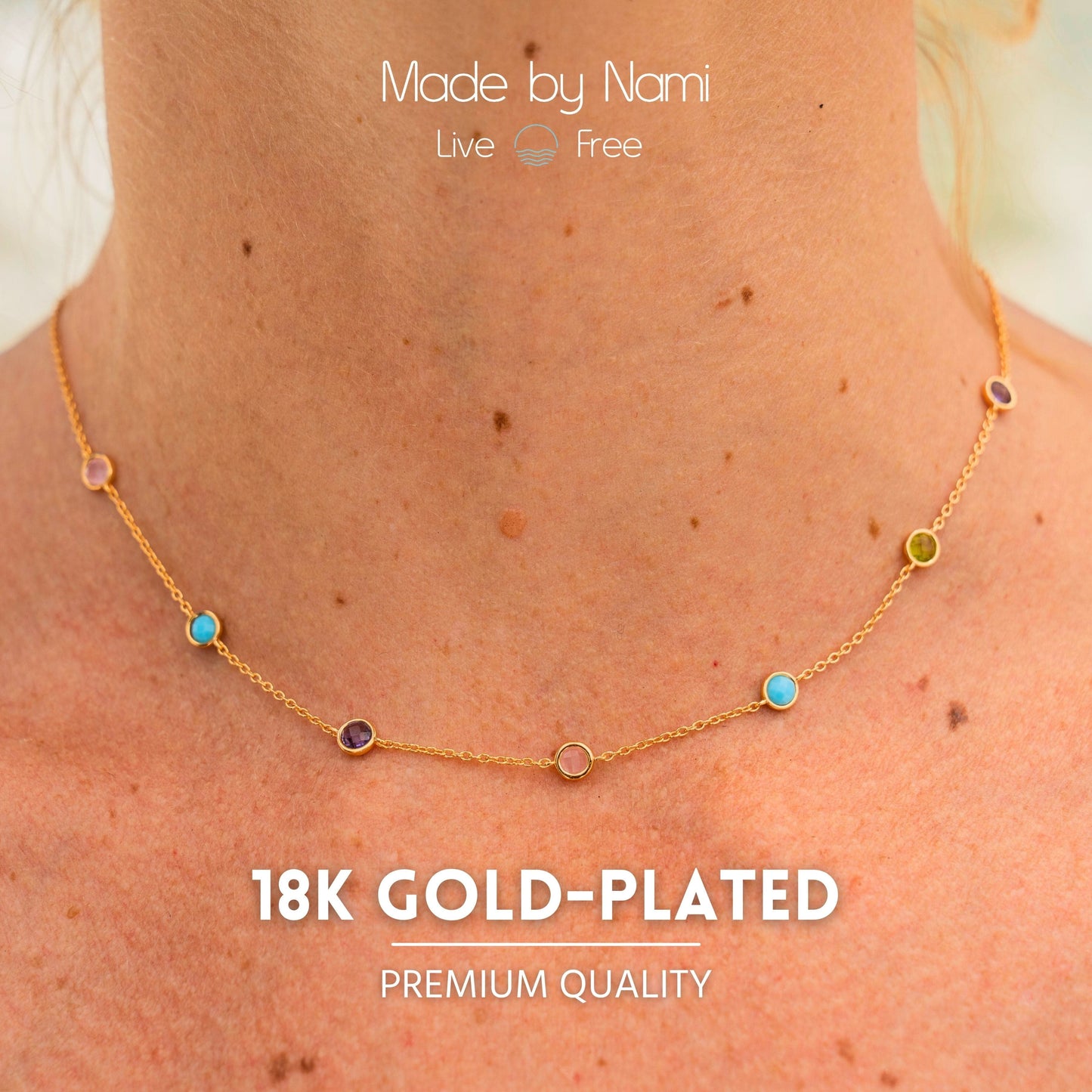 Goldkette mit bunten Edelsteinen – 925 Silber