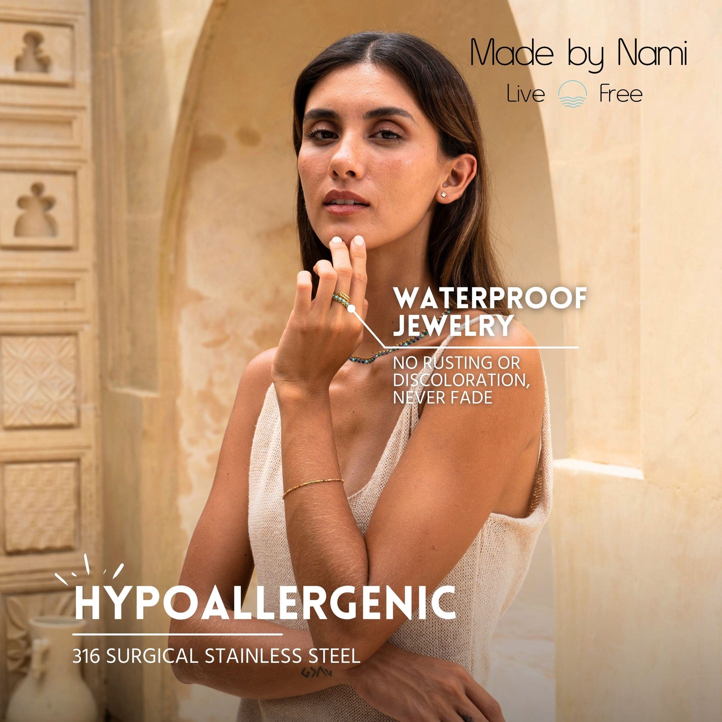 Goldring mit Türkis & Blatt – Verstellbar & Boho Stil