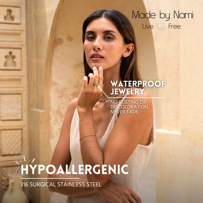 Goldring mit Türkis & Blatt – Verstellbar & Boho Stil