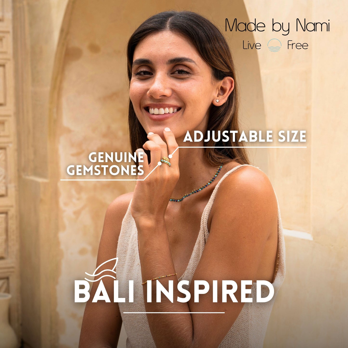 Goldring mit Türkis & Blatt – Verstellbar & Boho Stil