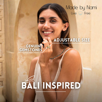 Goldring mit Türkis & Blatt – Verstellbar & Boho Stil