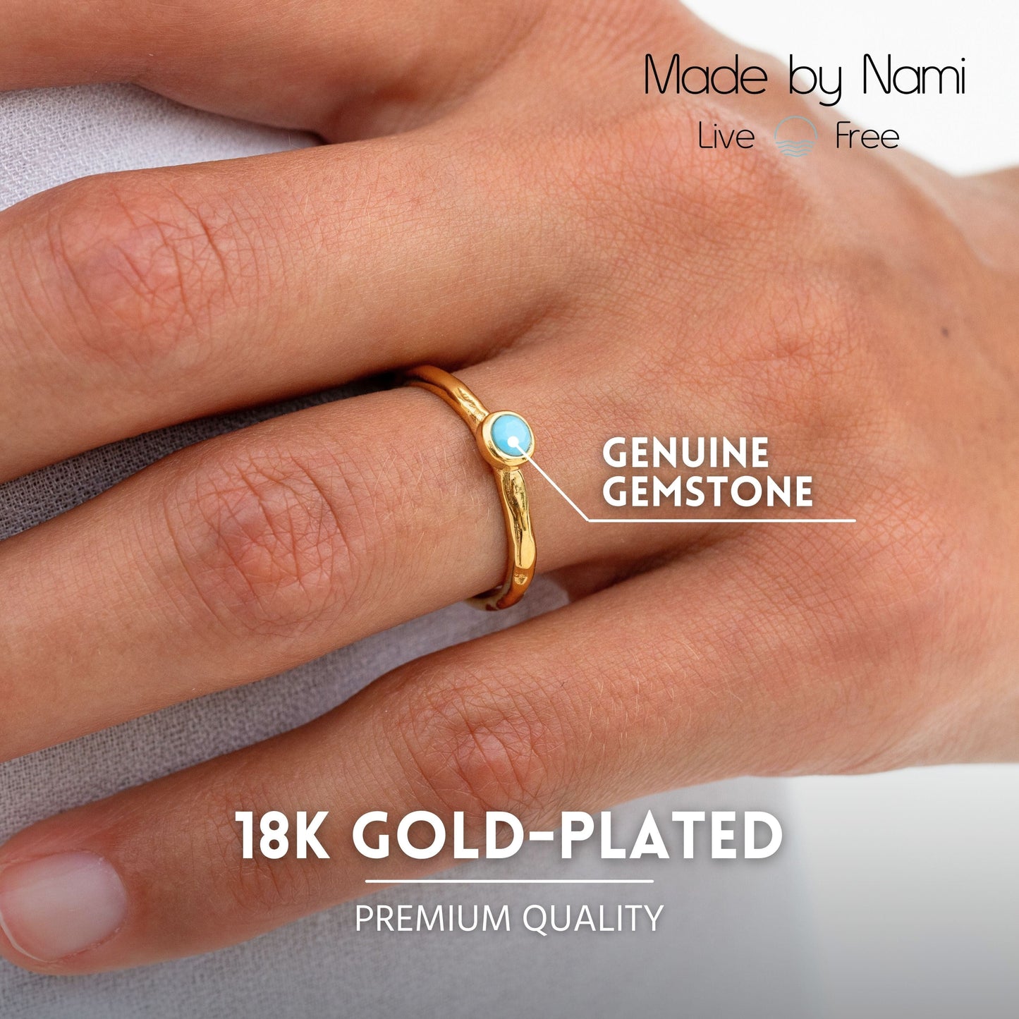 Goldring mit Türkisstein – Verstellbar & Wasserfest