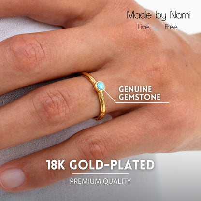 Goldring mit Türkisstein – Verstellbar & Wasserfest