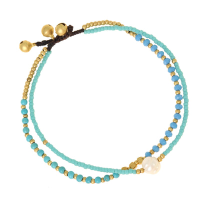 Boho Surfer Fußkettchen Türkis & Gold mit Perle