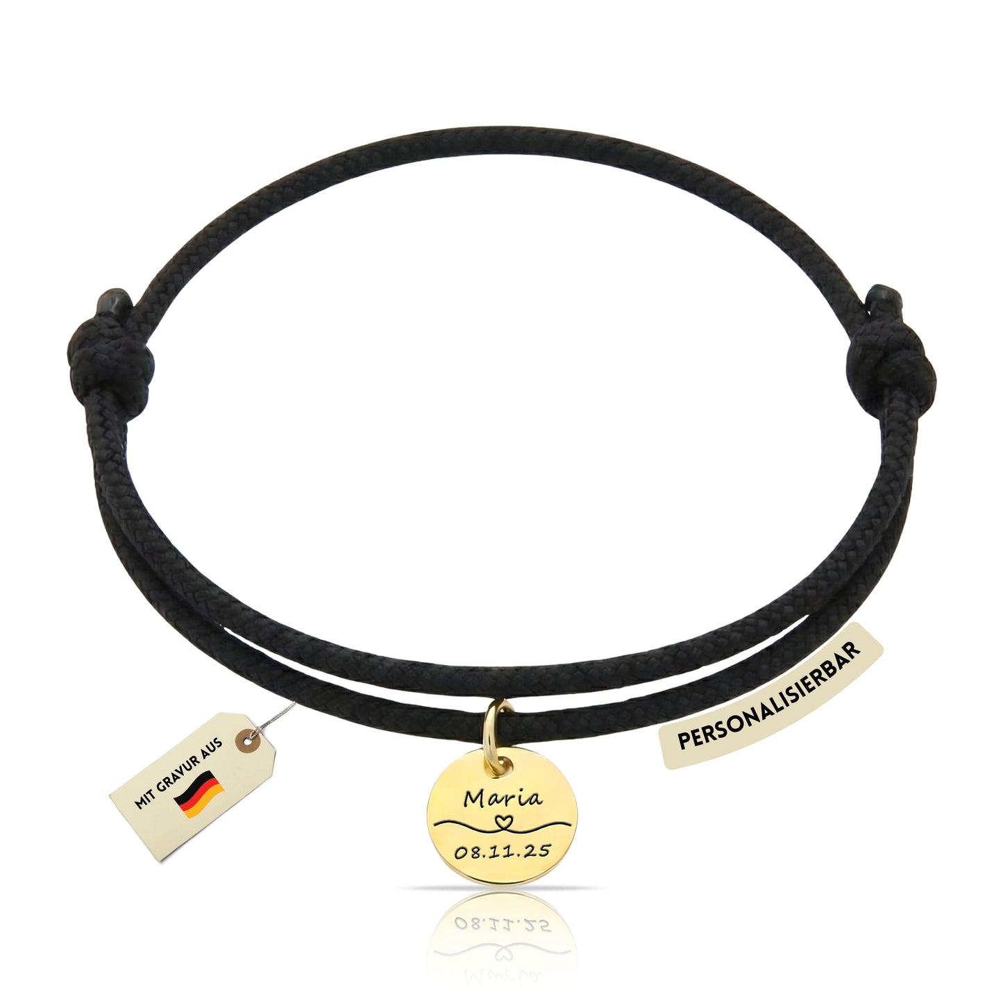 Personalisierbares Armband mit Edelstahl-Anhänger und Kordelband